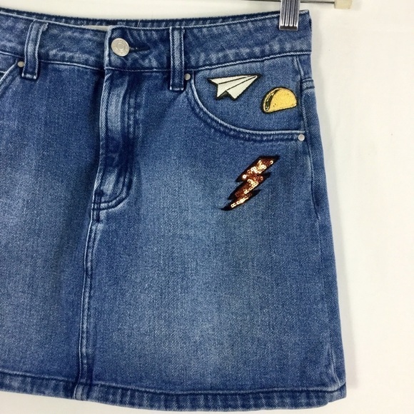 PACSUN Denim Jean Mini Skirt With Patches Size 27 - Picture 3 of 9